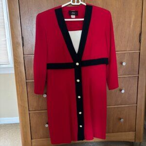 Vintage J.S.J. Petites Red Dress Black Trim